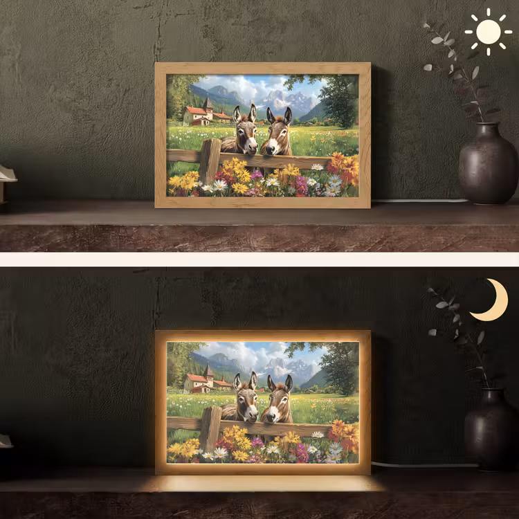 Ezels - Bloemen - Zomers Light Box met kabel (Tafellamp) klein -sfeer3
