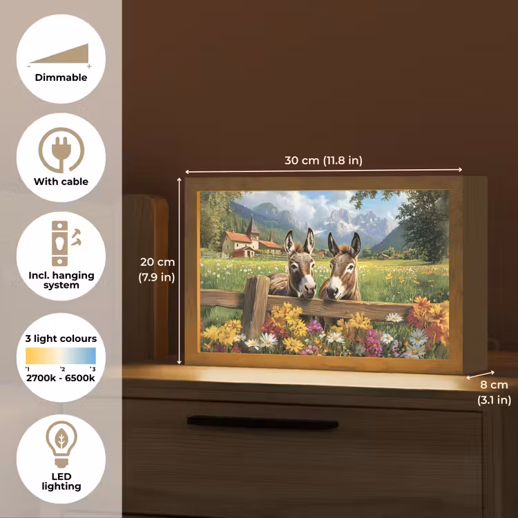 Ezels - Bloemen - Zomers Light Box met kabel (Tafellamp) klein -USP_EN