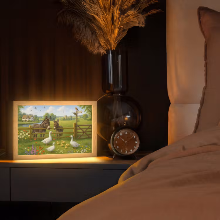 Ezels - Ganzen - Kleurrijk Light Box met kabel (Tafellamp) klein -sfeer1