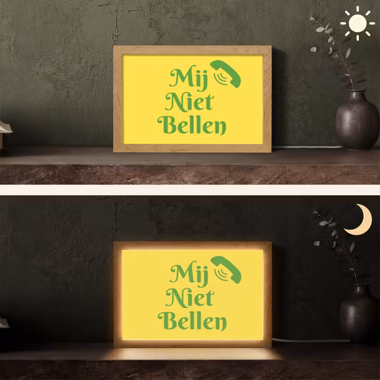 Mij niet bellen - Telefoon - Geel Light Box met kabel (Tafellamp) klein -sfeer3