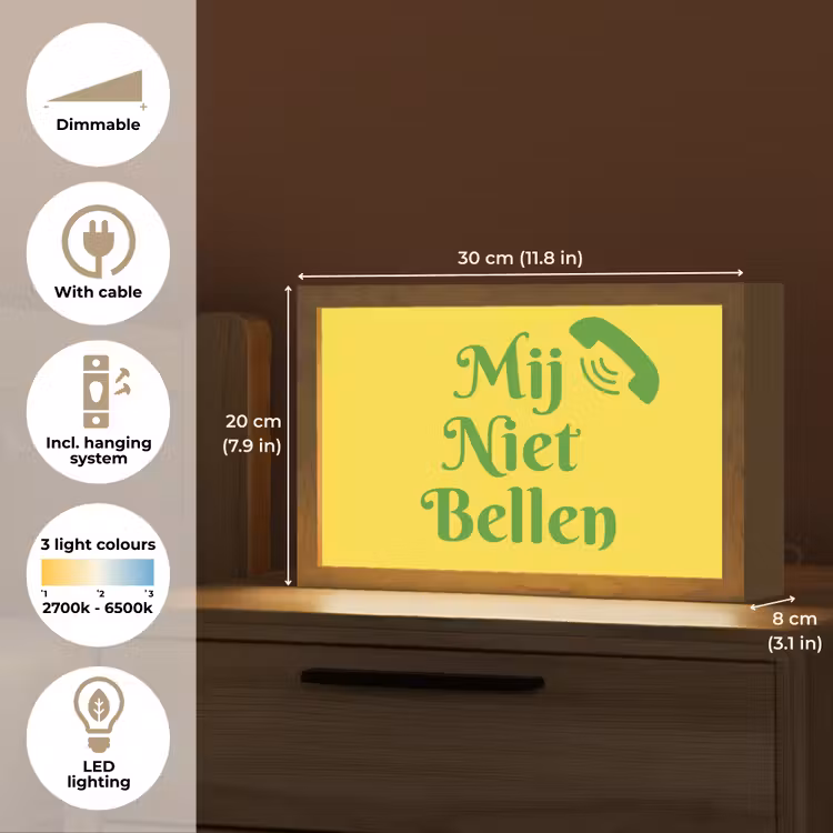Mij niet bellen - Telefoon - Geel Light Box met kabel (Tafellamp) klein -USP_EN