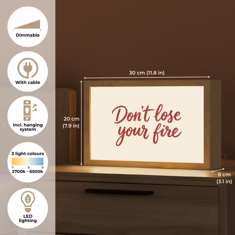 Don't lose your fire - Rood - Wit - Minimalistisch Light Box met kabel (Tafellamp) klein -USP_EN