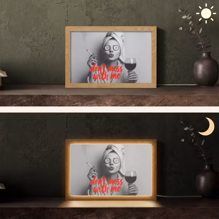 Don't mess with me - Wijn - Vrouw - Sigaret Light Box met kabel (Tafellamp) klein -sfeer3