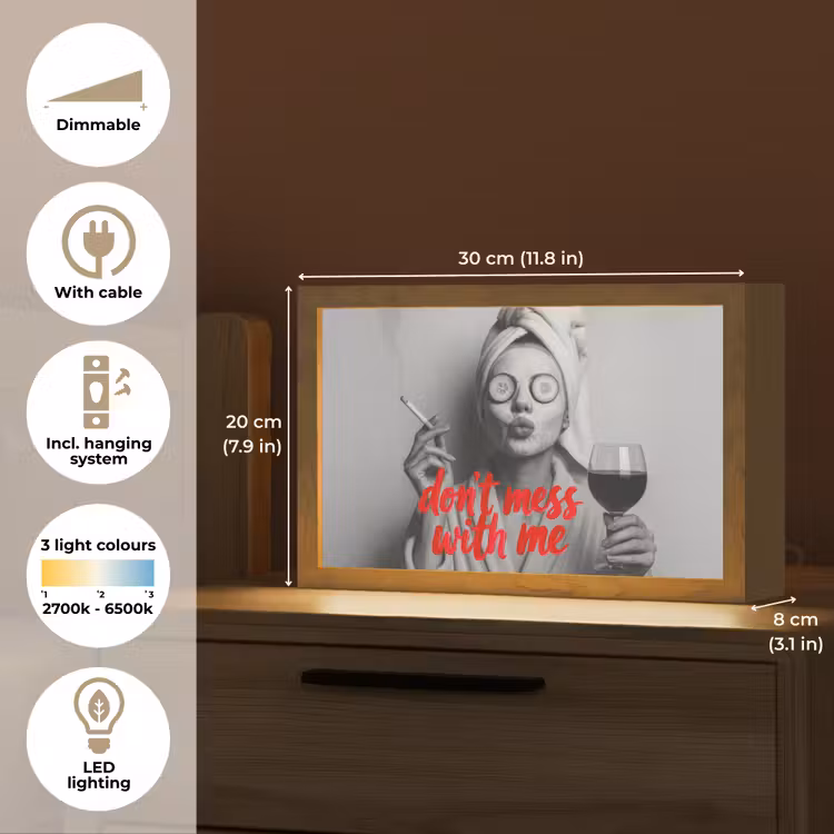 Don't mess with me - Wijn - Vrouw - Sigaret Light Box met kabel (Tafellamp) klein -USP_EN