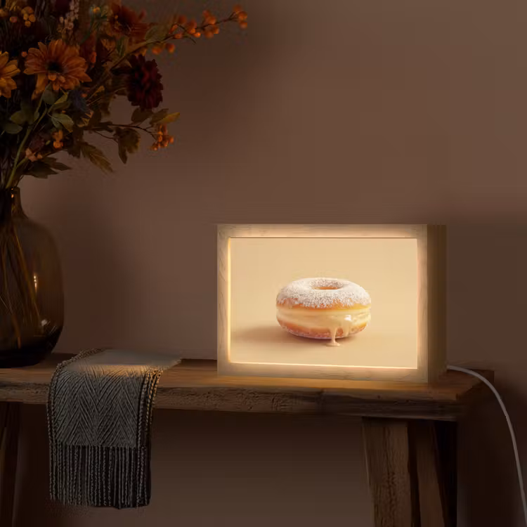 Donut - Romig - Poedersuiker - Beige Light Box met kabel (Tafellamp) klein -sfeer4
