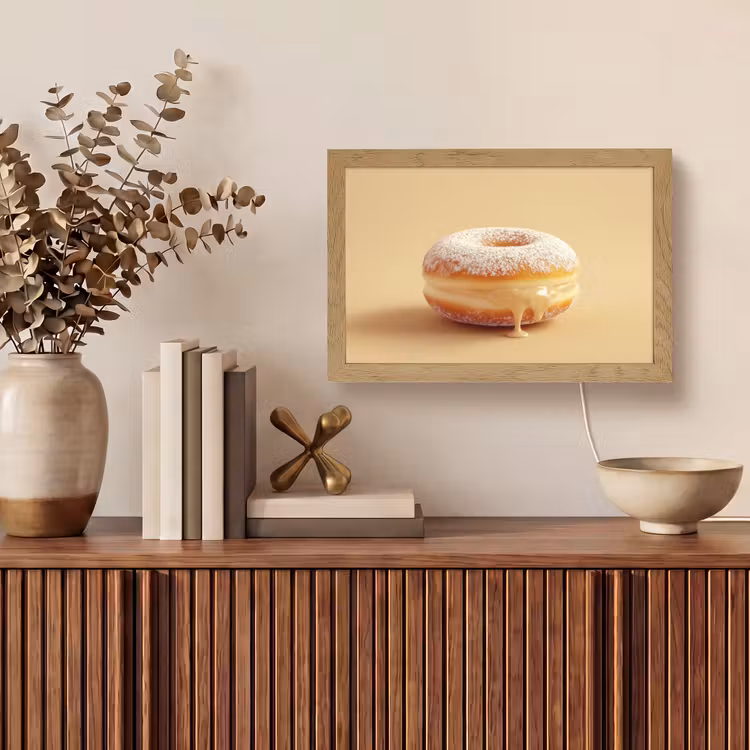 Donut - Romig - Poedersuiker - Beige Light Box met kabel (Tafellamp) klein -sfeer2