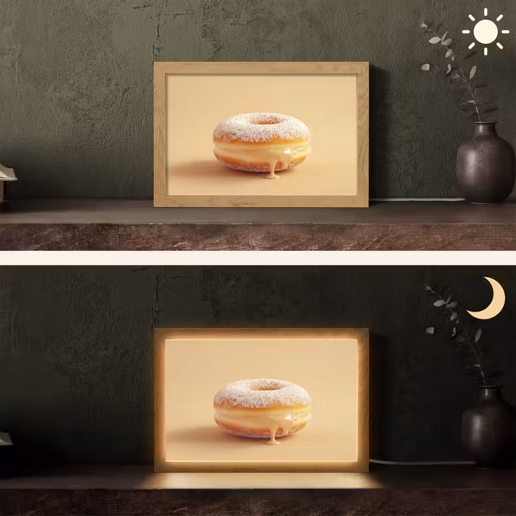 Donut - Romig - Poedersuiker - Beige Light Box met kabel (Tafellamp) klein -sfeer3
