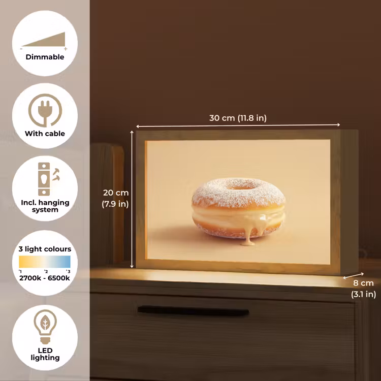 Donut - Romig - Poedersuiker - Beige Light Box met kabel (Tafellamp) klein -USP_EN