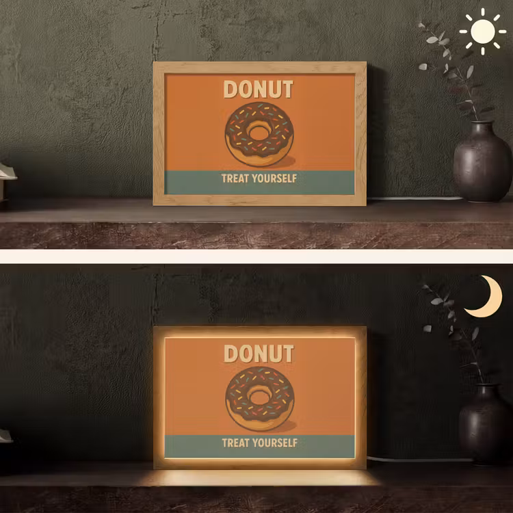 Donut - Spikkels - Kleurrijk - Quote Light Box met kabel (Tafellamp) klein -sfeer3