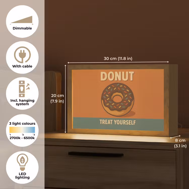 Donut - Spikkels - Kleurrijk - Quote Light Box met kabel (Tafellamp) klein -USP_EN