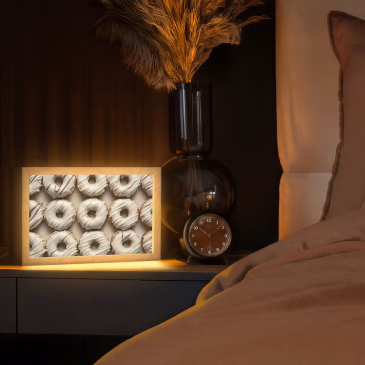 Donuts - Chocolade - Wit - Beige Light Box met kabel (Tafellamp) klein -sfeer1