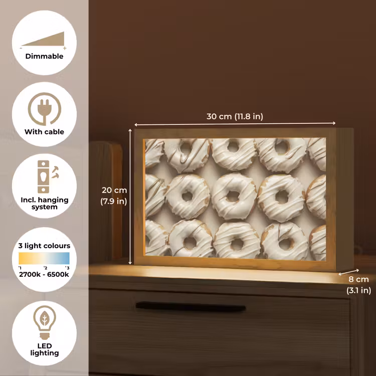 Donuts - Chocolade - Wit - Beige Light Box met kabel (Tafellamp) klein -USP_EN