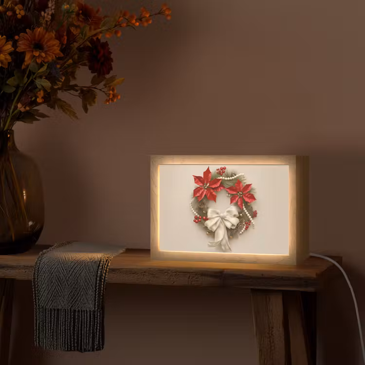 Deurkrans - Strik - Kerst - Rood - Groen Light Box met kabel (Tafellamp) klein -sfeer4