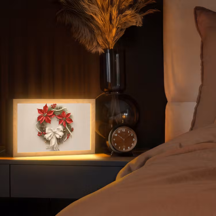 Deurkrans - Strik - Kerst - Rood - Groen Light Box met kabel (Tafellamp) klein -sfeer1