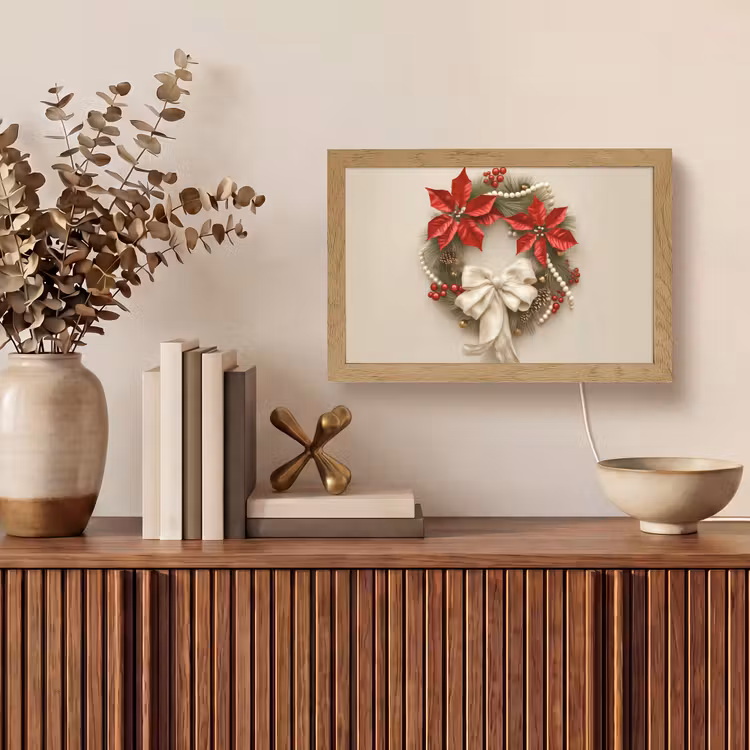 Deurkrans - Strik - Kerst - Rood - Groen Light Box met kabel (Tafellamp) klein -sfeer2