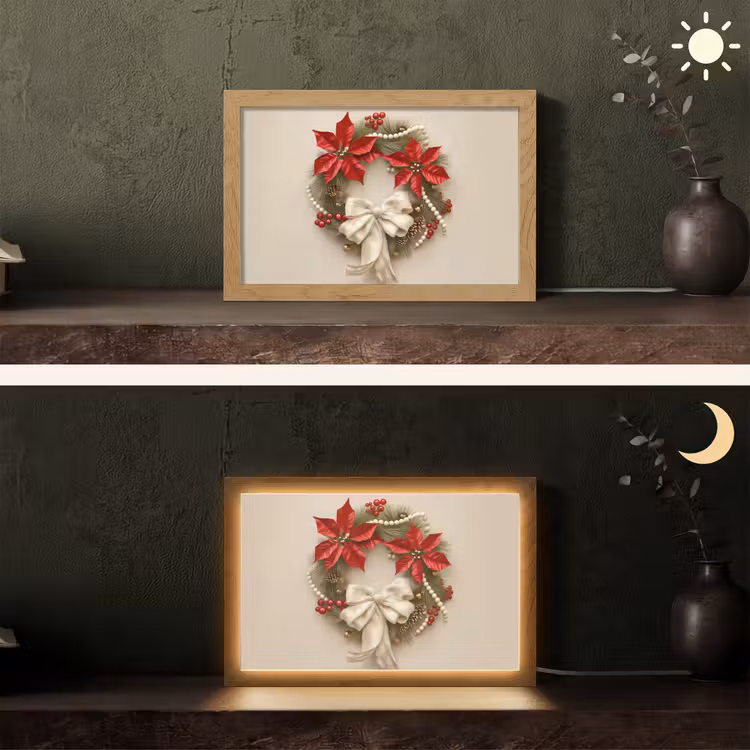 Deurkrans - Strik - Kerst - Rood - Groen Light Box met kabel (Tafellamp) klein -sfeer3