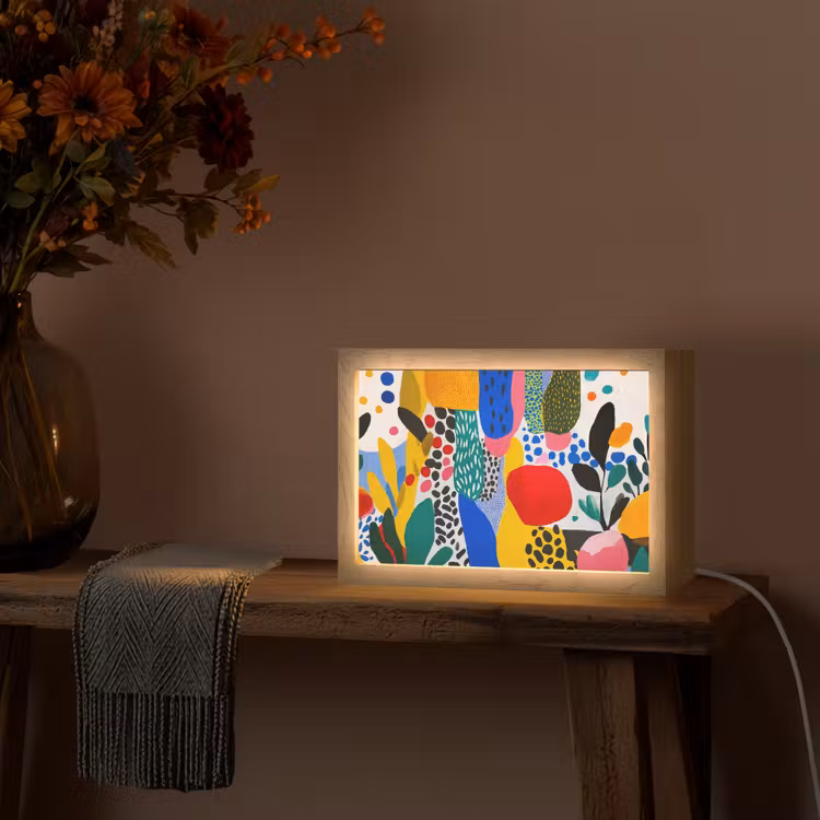 Stippen - Vormen - Modern - Kleuren Light Box met kabel (Tafellamp) klein -sfeer4