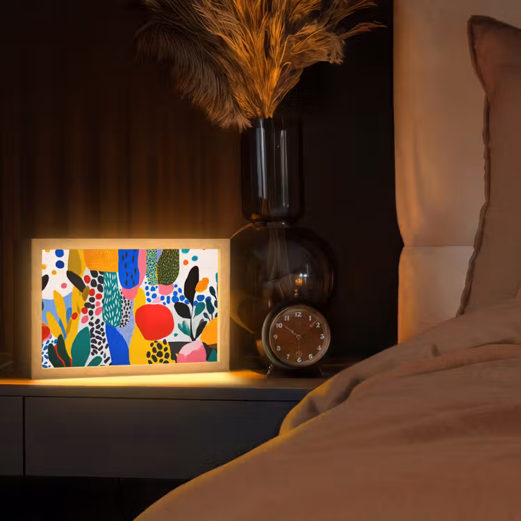 Stippen - Vormen - Modern - Kleuren Light Box met kabel (Tafellamp) klein -sfeer1