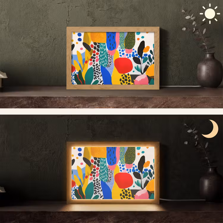 Stippen - Vormen - Modern - Kleuren Light Box met kabel (Tafellamp) klein -sfeer3