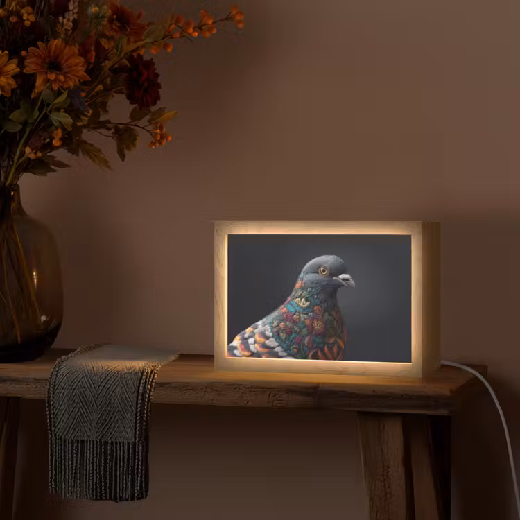Duif - Bloemen - Zwart Light Box met kabel (Tafellamp) klein -sfeer4