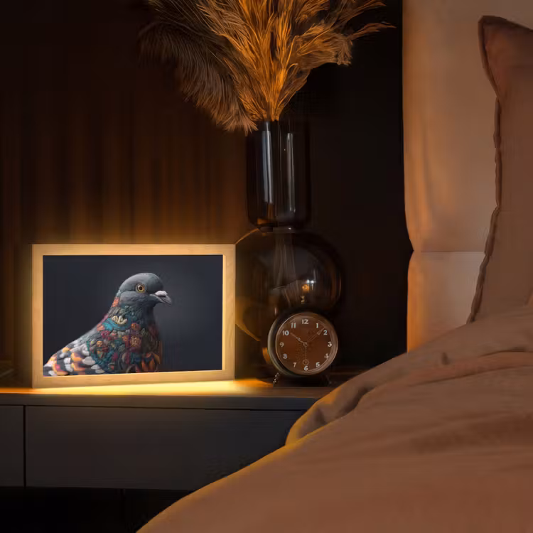 Duif - Bloemen - Zwart Light Box met kabel (Tafellamp) klein -sfeer1