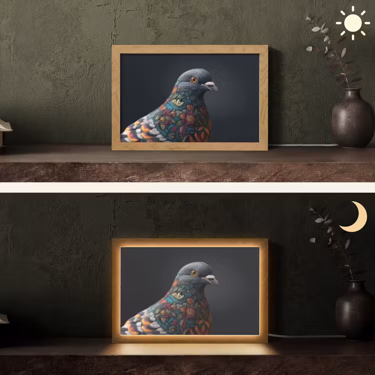Duif - Bloemen - Zwart Light Box met kabel (Tafellamp) klein -sfeer3