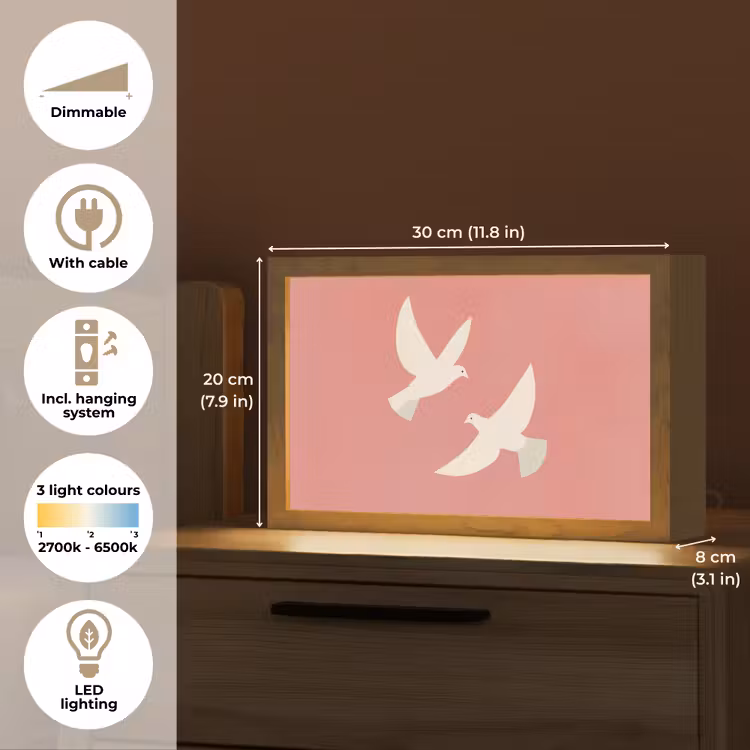 Duiven - Wit - Sierlijk Light Box met kabel (Tafellamp) klein -USP_EN