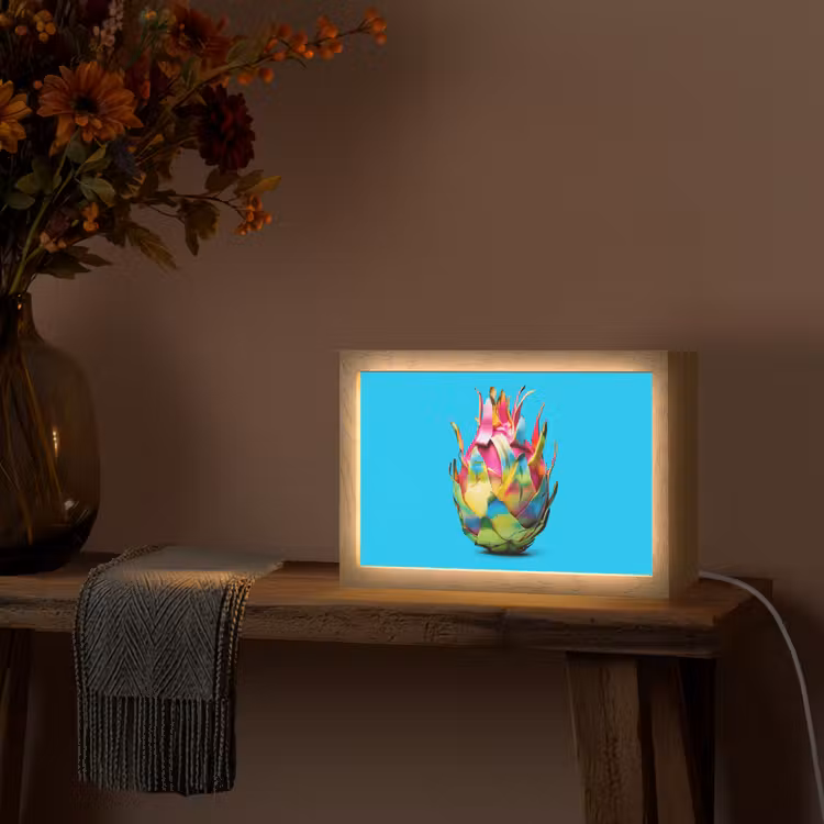 Drakenfruit - Blauw - Levendig Light Box met kabel (Tafellamp) klein -sfeer4