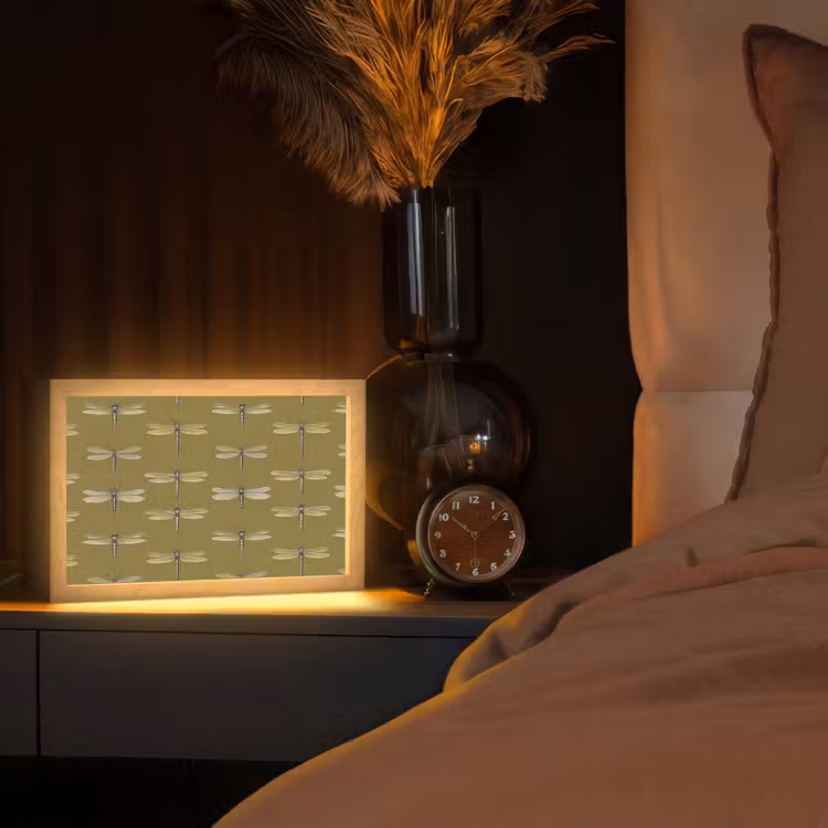 Libellen - Patroon - Groen Light Box met kabel (Tafellamp) klein 924 -sfeer1