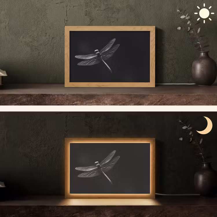 Libelle - Dieren - Zwart - Insect Light Box met kabel (Tafellamp) klein -sfeer3