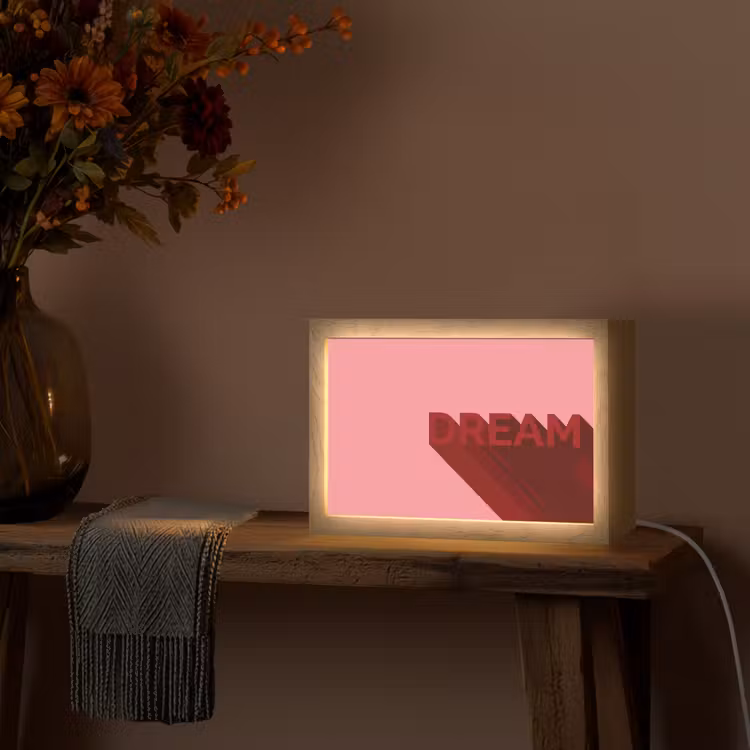 Dream - 3D - Rood - Roze Light Box met kabel (Tafellamp) klein -sfeer4