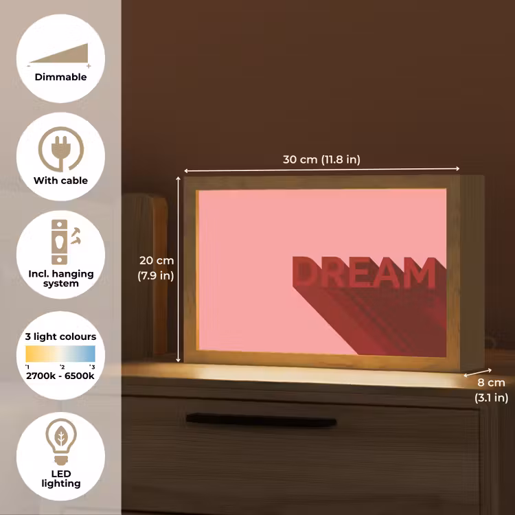Dream - 3D - Rood - Roze Light Box met kabel (Tafellamp) klein -USP_EN