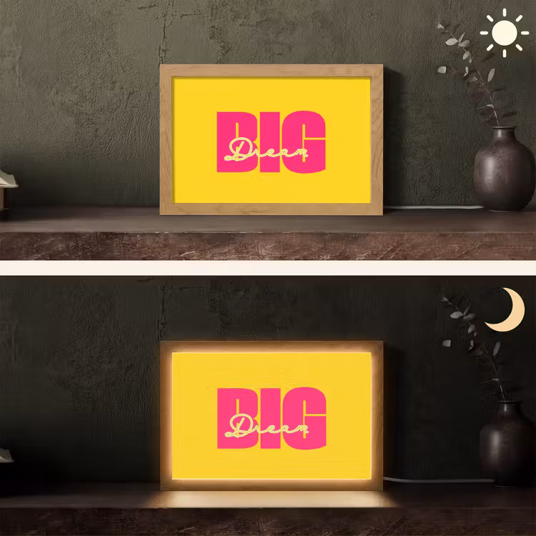 Dream big - Geel - Roze Light Box met kabel (Tafellamp) klein -sfeer3