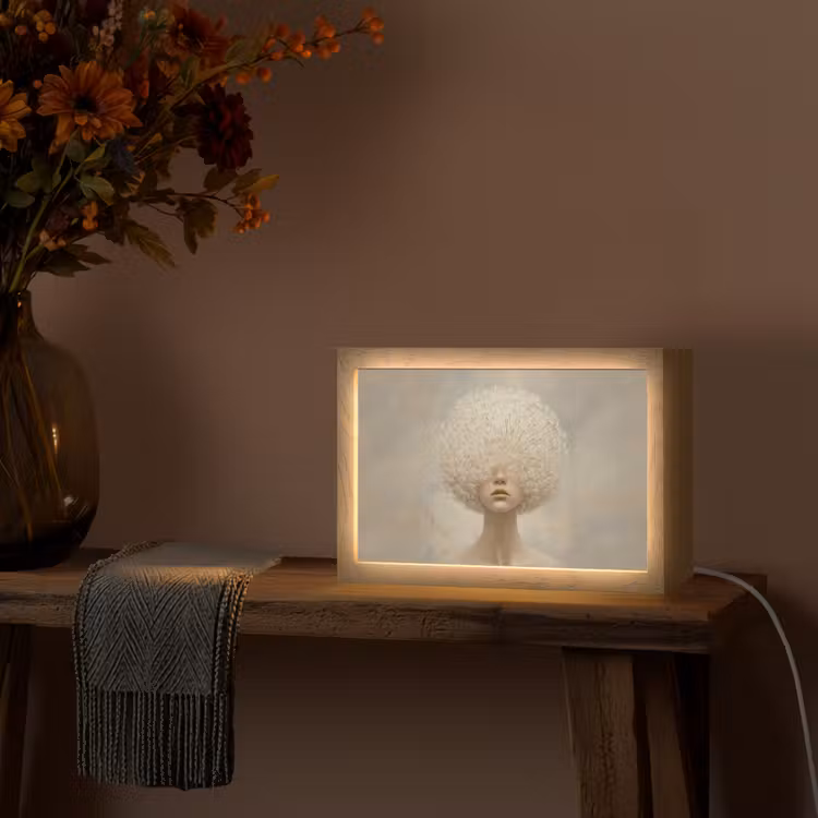 Dromerig - Beige - Paardenbloemzaadjes Light Box met kabel (Tafellamp) klein -sfeer4