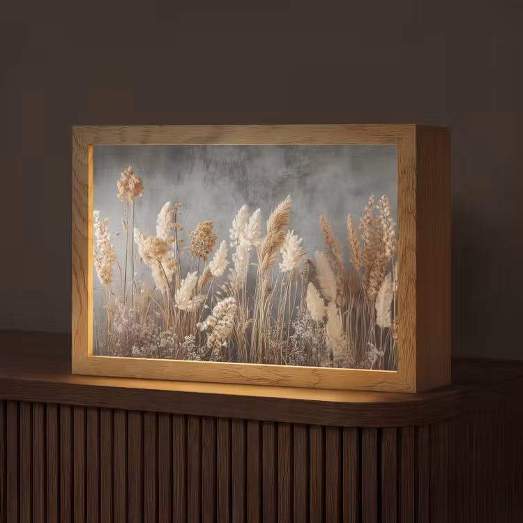 Gedroogde Veldbloemen - Grijs - Beton Light Box met kabel (Tafellamp) klein -z3d_website