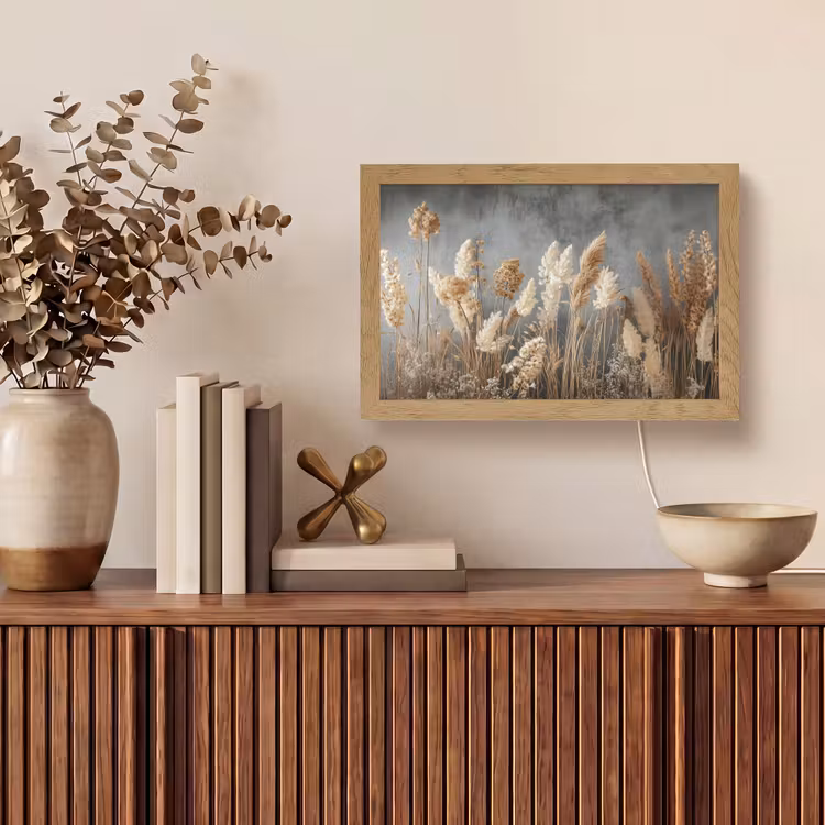 Gedroogde Veldbloemen - Grijs - Beton Light Box met kabel (Tafellamp) klein -sfeer2