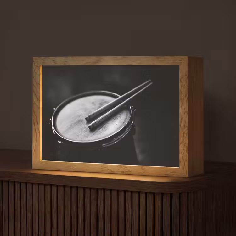 Trommel - Close-up - Drumstokken - Zwart Light Box met kabel (Tafellamp) klein -z3d_website