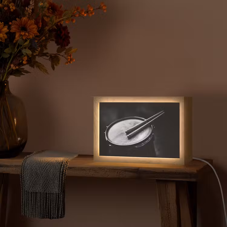 Trommel - Close-up - Drumstokken - Zwart Light Box met kabel (Tafellamp) klein -sfeer4