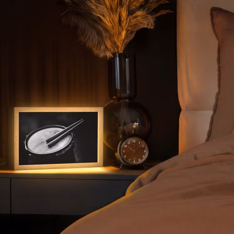 Trommel - Close-up - Drumstokken - Zwart Light Box met kabel (Tafellamp) klein -sfeer1