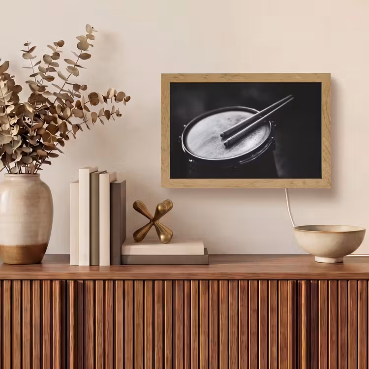 Trommel - Close-up - Drumstokken - Zwart Light Box met kabel (Tafellamp) klein -sfeer2