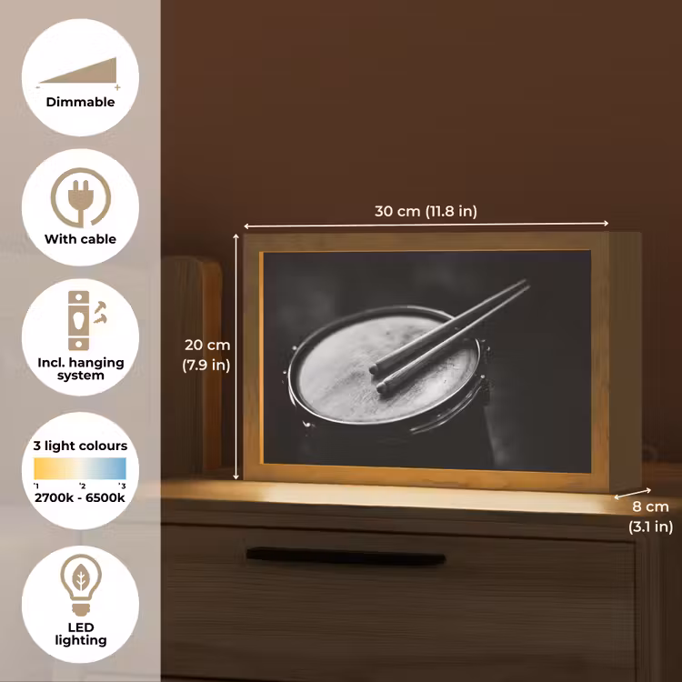 Trommel - Close-up - Drumstokken - Zwart Light Box met kabel (Tafellamp) klein -USP_EN