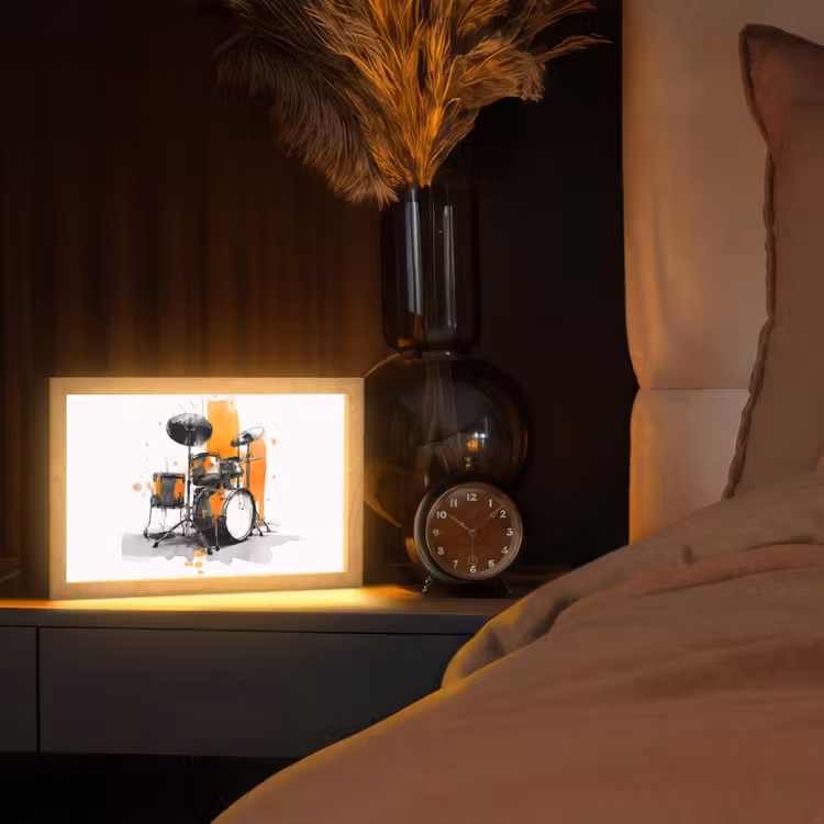 Drumstel - Oranje - Zwart - Aquarelverf Light Box met kabel (Tafellamp) klein -sfeer1