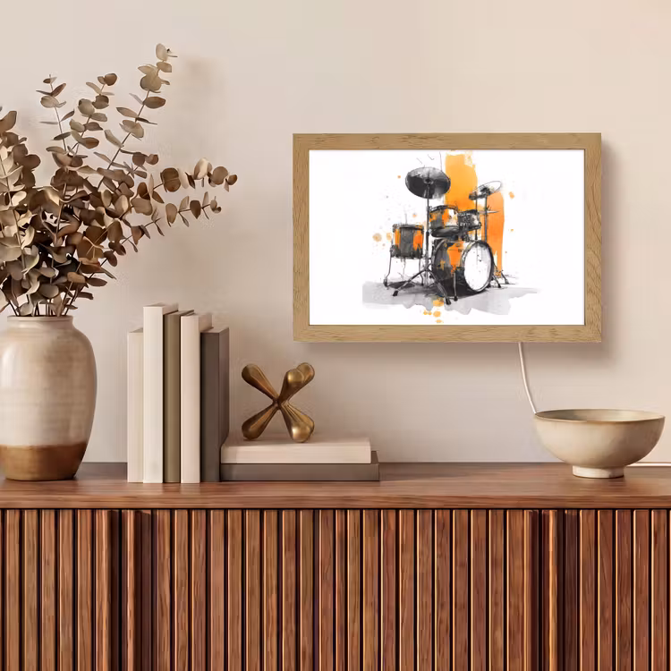 Drumstel - Oranje - Zwart - Aquarelverf Light Box met kabel (Tafellamp) klein -sfeer2