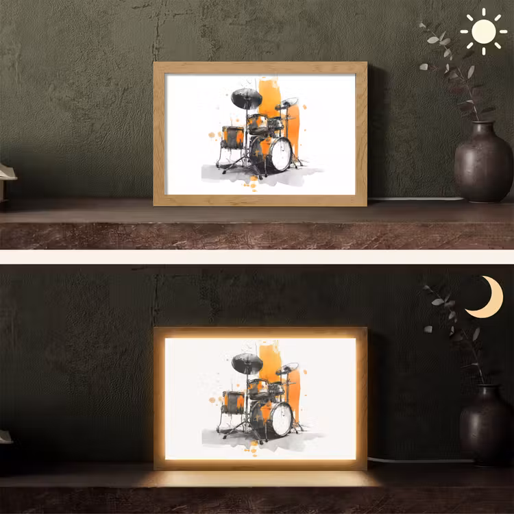Drumstel - Oranje - Zwart - Aquarelverf Light Box met kabel (Tafellamp) klein -sfeer3