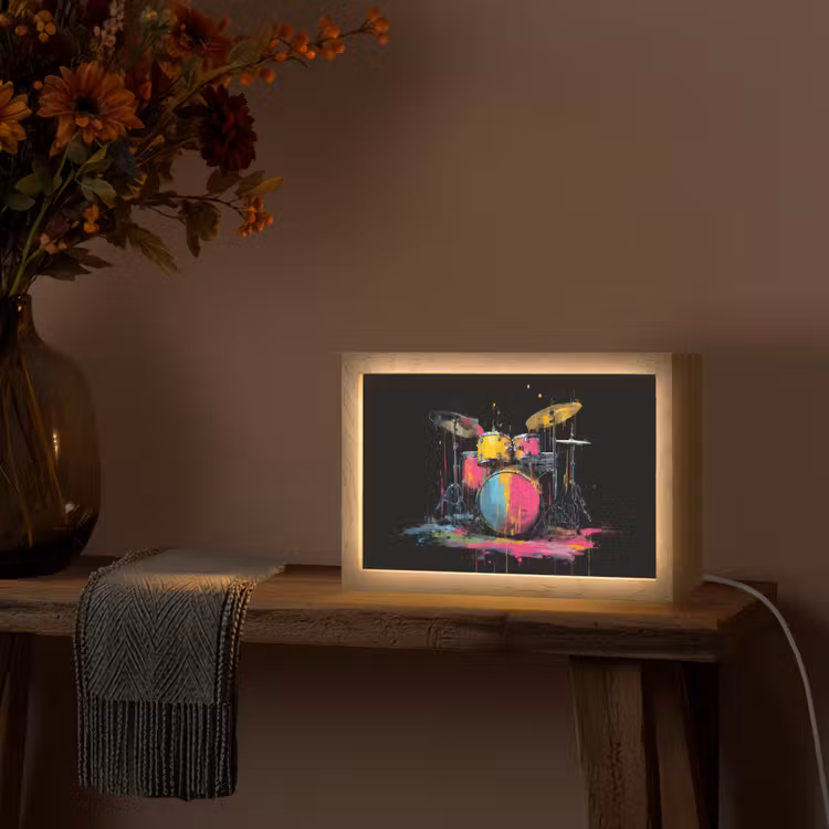 Drumstel - Kleurrijk - Verf - Levendig Light Box met kabel (Tafellamp) klein -sfeer4