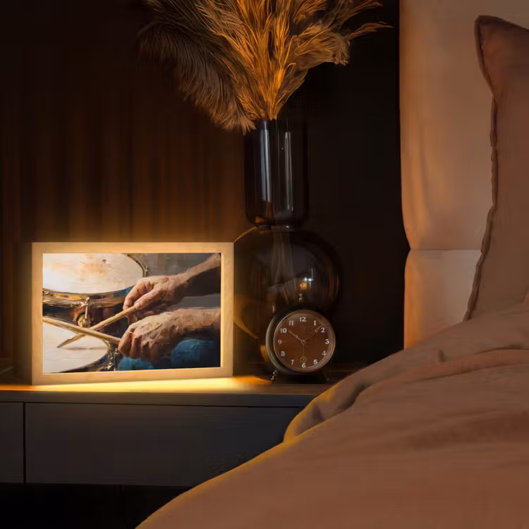 Drumstokken - Olieverf - Man Light Box met kabel (Tafellamp) klein -sfeer1