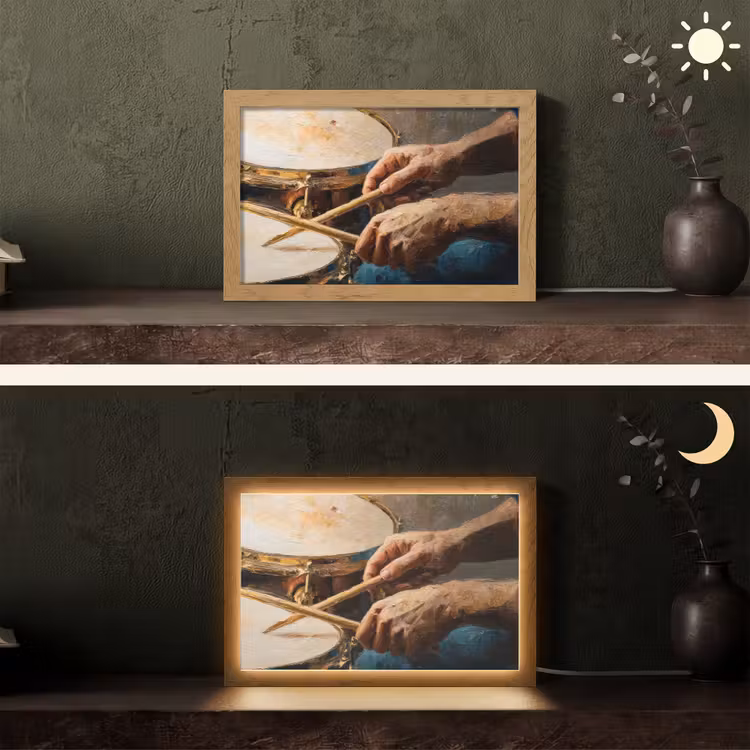 Drumstokken - Olieverf - Man Light Box met kabel (Tafellamp) klein -sfeer3