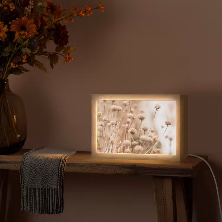 Droogbloemen - Beige - Bloemen - Natuur Light Box met kabel (Tafellamp) klein -sfeer4