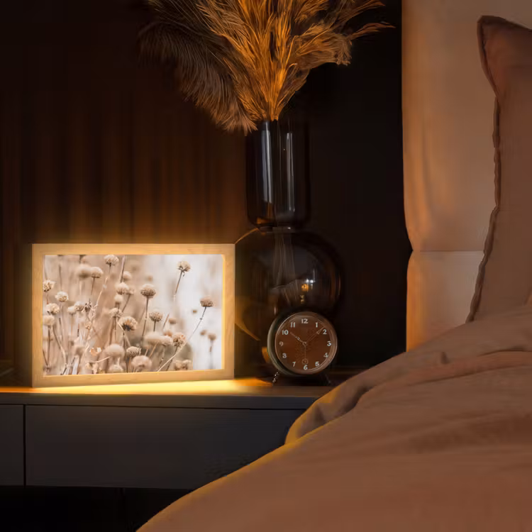 Droogbloemen - Beige - Bloemen - Natuur Light Box met kabel (Tafellamp) klein -sfeer1