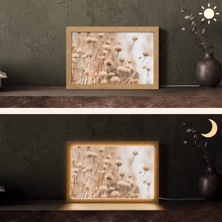 Droogbloemen - Beige - Bloemen - Natuur Light Box met kabel (Tafellamp) klein -sfeer3